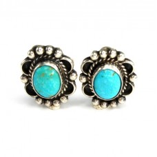 Cercei amerindieni cu sistem de prindere tip clips | argint & turcoaz natural Kingman | Statele Unite