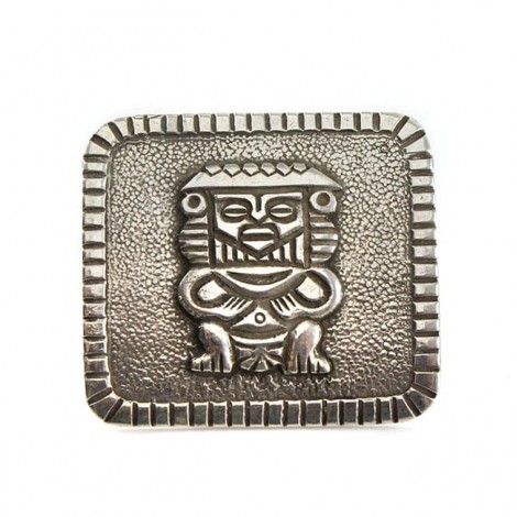 Broșă - amuletă Azteca | Centeotl | manufactură în argint | cca. 1940 -1950 | Mexic