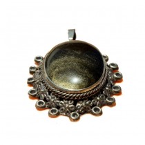 Opulent pandant locket mexican | argint &  obsidian Gold Sheen | cca. 1950