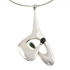 Colier statement mid-century Space Age | argint și turmalină verde | bijuterie de autor | Statele  Unite Colier statement mid-century Space Age | argint și turmalină verde | bijuterie de autor | Statele  Unite