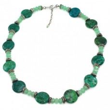 Colier statement modernist decorat cu anturaje de crisocola și calcedonie verde | argint 925 | Mexic Colier statement modernist decorat cu anturaje de crisocola și calcedonie verde | argint 925 | Mexic