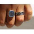 Inel bărbătesc din argint decorat cu mozaic de pietre naturale intarsiate în email | Mexic