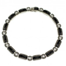Elegant colier statement în stil Art Deco | argint & onix natural | Statele Unite anii '90 Elegant colier statement în stil Art Deco | argint & onix natural | Statele Unite anii '90