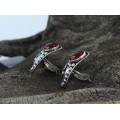 Impresionanți cercei etnici orientali din argint decorat cu agate carnelian | prindere clips | atelier Sezgin | Turcia