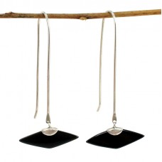 Rafinați cercei minimaliști MCM Studio Jewelry | argint & obsidian natural | Statele Unite cca.1960 Rafinați cercei minimaliști MCM Studio Jewelry | argint & obsidian natural | Statele Unite cca.1960
