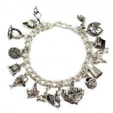 Spectaculoasă brățară din argint accesorizată cu 16 charmuri porte-bonheur | Statele Unite Spectaculoasă brățară din argint accesorizată cu 16 charmuri porte-bonheur | Statele Unite
