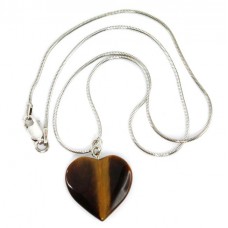Colier romantic din argint accesorizat cu o inedită inimioară sculptată în Ochi de Tigru natural Colier romantic din argint accesorizat cu o inedită inimioară sculptată în Ochi de Tigru natural