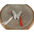 Splendidă broșă amerindiană rafinat stilizată sub forma unui fluture decorat cu turcoaze naturale Royston | argint sterling | Statele Unite cca.1960