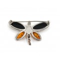  Broșă Dragonfly din argint decorat cu spectaculoase anturaje de chihlimbar baltic natural | Polonia