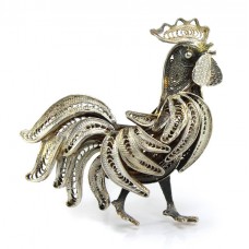 Veche broșă din argint filigranat stilziată sub forma unui cocoș | manufactură de artizan italian | cca.1930 Veche broșă din argint filigranat stilziată sub forma unui cocoș | manufactură de artizan italian | cca.1930