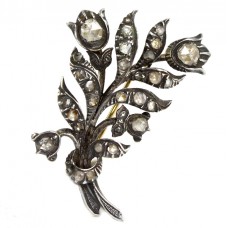 Broșă victoriană din aur decorată cu diamante naturale 0.70 CT montate în argint | cca. 1890 Olanda Broșă victoriană din aur decorată cu diamante naturale 0.70 CT montate în argint | cca. 1890 Olanda