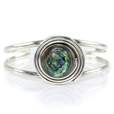 Brățară cuff mexicană din argint decorat cu sidef natural de scoică abalone | atelier Taxco | anii '70 Brățară cuff mexicană din argint decorat cu sidef natural de scoică abalone | atelier Taxco | anii '70