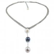 Colier din argint decorat cu perle naturale de Akoya & perlă tahitiană | Imperial Pearl | anii 2000 | Marea Britanie