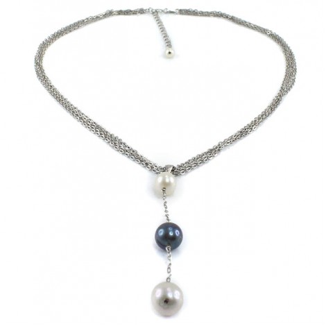 Colier din argint decorat cu perle naturale de Akoya & perlă tahitiană | Imperial Pearl | anii 2000 | Marea Britanie