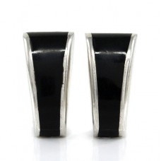 Cercei moderniști mexicani din argint 950 decorați cu obsidian natural | manufactură de atelier Taxco | cca. 1970 Cercei moderniști mexicani din argint 950 decorați cu obsidian natural | manufactură de atelier Taxco | cca. 1970