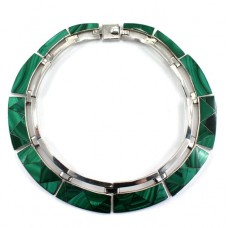 Spectaculos colier choker mexican din argint 950 și malahit natural | design William Spratling | atelier Conquistador | Taxco cca 1980 Spectaculos colier choker mexican din argint 950 și malahit natural | design William Spratling | atelier Conquistador | Taxco cca 1980