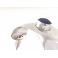 Cercei statement moderniști din argint decorat cu anturaje de lapis lazuli | Art Studio Jewelry | Statele Unite cca. 1970