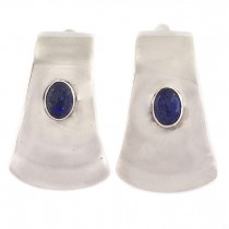 Cercei statement moderniști din argint decorat cu anturaje de lapis lazuli | Art Studio Jewelry | Statele Unite cca. 1970