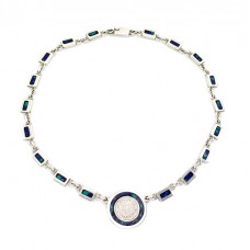 Colier modernist mexican din argint decorat cu intarsie de turcoaze Mohave | cca. 1980