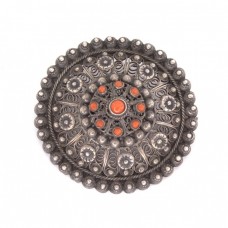 Impresionantă broșă Etruscan Revival | argint filigranat & coral natural | cca. 1900 Impresionantă broșă Etruscan Revival | argint filigranat & coral natural | cca. 1900