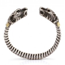Impresionantă brățară unisex decorată cu capete de tigri | manufactură în argint & aur 14 k | Franța cca.1960 Impresionantă brățară unisex decorată cu capete de tigri | manufactură în argint & aur 14 k | Franța cca.1960