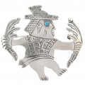 Broșă-pandant statement ilustrând un șaman aztec | argint & turcoaz natural | Mexic cca. 1980