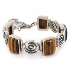 Brățară statement modernistă unisex decorată cu ochi de tigru | manufactură în argint | Indonezia Brățară statement modernistă unisex decorată cu ochi de tigru | manufactură în argint | Indonezia