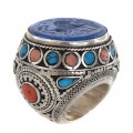 Impresionant inel etnic pashtun decorat cu sigiliu persan de perioadă Qajar | manufactură în argint și pietre naturale | Iran cca 1900