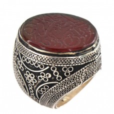 Impresionant inel etnic afgan decorat cu agat carnelian gravat manual cu mărturia Shahada | manufactură în argint  Impresionant inel etnic afgan decorat cu agat carnelian gravat manual cu mărturia Shahada | manufactură în argint
