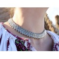 Impresionant colier choker etnic indian | manufactură în argint masiv | început de secol XX