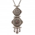 Elegant colier etnic indo-persan decorat cu un inedit pandant cinetic | argint & granat natural | India