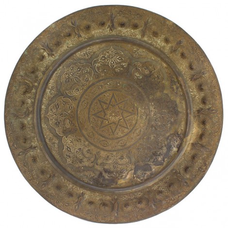 Vechi platou marocan din bronz decorat central cu sigiliul profeților | prima jumătate a secolului XX