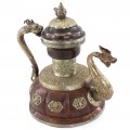 Impresionant ceainic ritualic sino-tibetan | metaloplastie în cupru și alamă argintată | Myanmar 