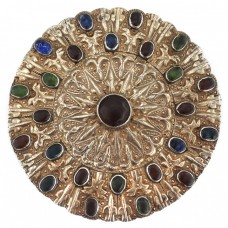 Impresionantă amuletă pectorală turkmenă Gulyaka | argint aurit & sticlă suflată manual | cca. 1900 Impresionantă amuletă pectorală turkmenă Gulyaka | argint aurit & sticlă suflată manual | cca. 1900