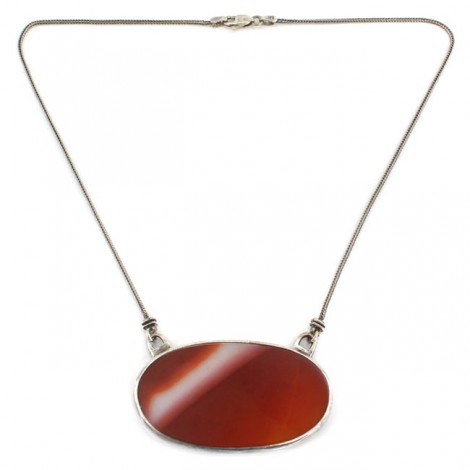 Colier statement mid-century decorat cu un spectaculos agat carnelian | manufactură în argint | Franța cca 1960