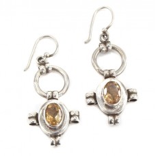 Cercei vintage indieni decorați cu citrine naturale | manufactură în argint  Cercei vintage indieni decorați cu citrine naturale | manufactură în argint