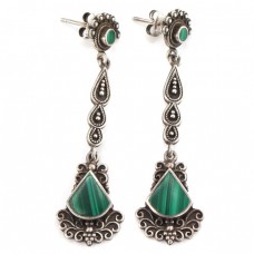 Cercei vintage din argint rafinat elaborați în stil Art Deco | malachit natural & marcasite | cca.1970 Cercei vintage din argint rafinat elaborați în stil Art Deco | malachit natural & marcasite | cca.1970