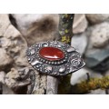 Veche broșă Art Nouveau scandinavă | Skonvirke | manufactură în argint & carnelian | Danemarca cca. 1910