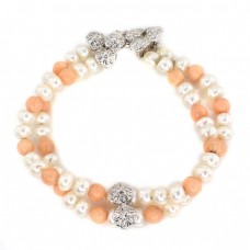 Elegantă brățară modernistă decorată cu perle naturale și coral roz natural | anii 2000 Elegantă brățară modernistă decorată cu perle naturale și coral roz natural | anii 2000
