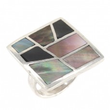 Inel statement din argint decorat cu mozaic de sidefuri naturale Abalone | Franța Inel statement din argint decorat cu mozaic de sidefuri naturale Abalone | Franța