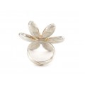 Inel statement modernist elaborat sub forma unei flori | argint, email, perlă naturală de cultură | atelier Sezgin - Turcia