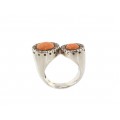Elegant inel modernist din argint decorat cu anturaje de jasp portocaliu & cristale | Italia anii 2000