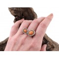 Elegant inel modernist din argint decorat cu anturaje de jasp portocaliu & cristale | Italia anii 2000