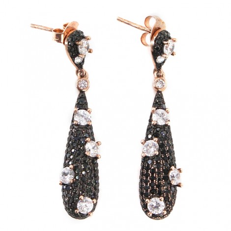 Rafinați cercei teardrop din argint placat cu aur roz & decorați cu o bogată suită de cristale | Italia anii 2010