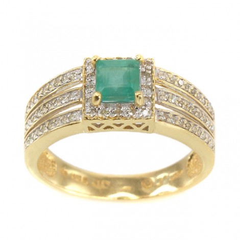 Inel cocktail din aur galben 18 k decorat cu smarald natural și 70 diamante naturale | atelier J C Jewelers | Statele Unite 