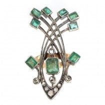 Spectaculos inel statement Art Nouveau decorat cu smaralde și diamante naturale | cca. 1900 -1910