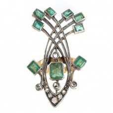 Spectaculos inel statement Art Nouveau decorat cu smaralde și diamante naturale | cca. 1900 -1910 Spectaculos inel statement Art Nouveau decorat cu smaralde și diamante naturale | cca. 1900 -1910
