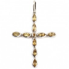 Pandant cruce din argint decorat cu citrine naturale | manufactură | India Pandant cruce din argint decorat cu citrine naturale | manufactură | India