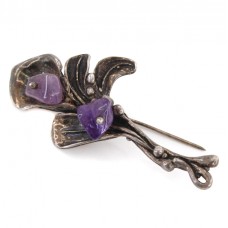 Veche broșă scandinavă elaborată în stil Art Nouveau | manufactură în argint & ametiste naturale | Danemarca Veche broșă scandinavă elaborată în stil Art Nouveau | manufactură în argint & ametiste naturale | Danemarca