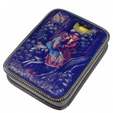 Rafinată casetă de bijuterii lacquer Fedoskino | Ivan Tsarevich călărind Lupul Gri | Rusia cca.1970 Rafinată casetă de bijuterii lacquer Fedoskino | Ivan Tsarevich călărind Lupul Gri | Rusia cca.1970
